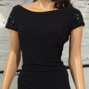 Eliza J Embellished Cap-sleeve Black Gown - Sz. 12